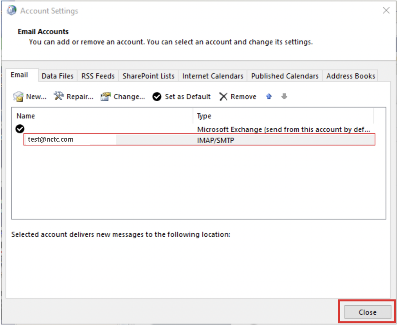 Screenshot of Windows 10 Email Accounts screen