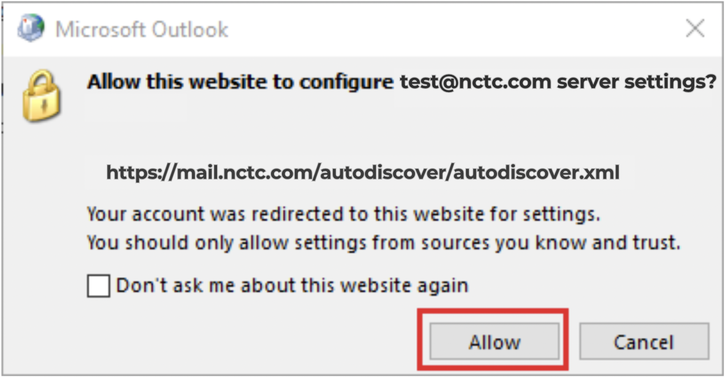Screenshot of Windows 10 Mail Setup screen