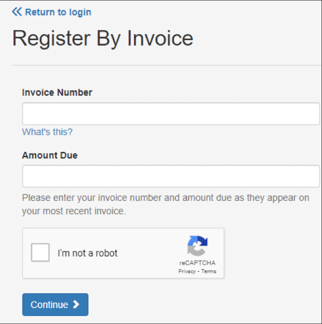 Screenshot showing the Register By Invoice page on the NCTC online billing portal