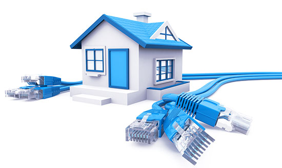 Graphic of home with 3 ethernet cables on each side